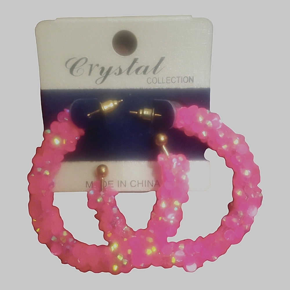 Crystal Collection Rock Design Earrings Pink